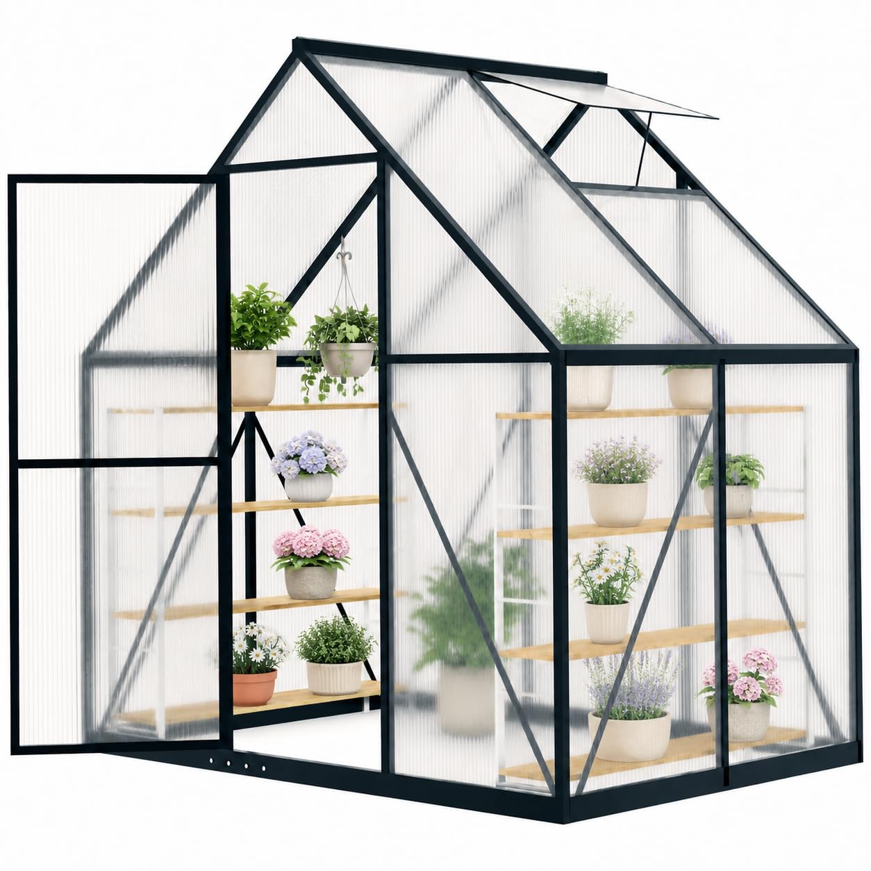 Polycarbonate Greenhouse Aluminum Frame - เรือนกระจกโพลีคาร์บอเนตขนาดเล็ก 6x4 ฟุต เรือนกระจกแบบเดินเข้าได้สำหรับใช้งานกลางแจ้ง เรือนกระจกปลูกพืชโครงอะลูมิเนียมพร้อมระบบล็อค