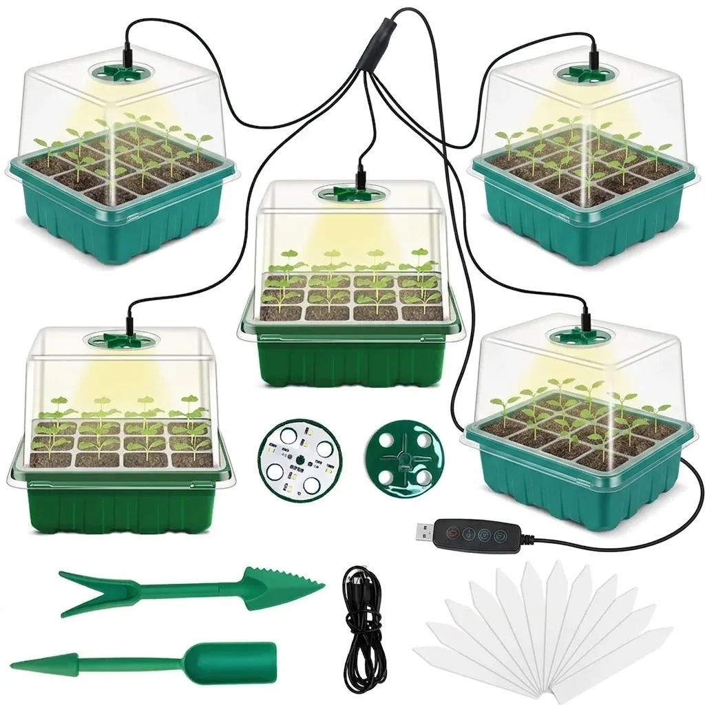Seed Starter Tray Kit With Grow Light - ถาดเพาะเมล็ดดอกไม้ 12 ช่อง กระถางเพาะต้นกล้า ไฟปลูก LED