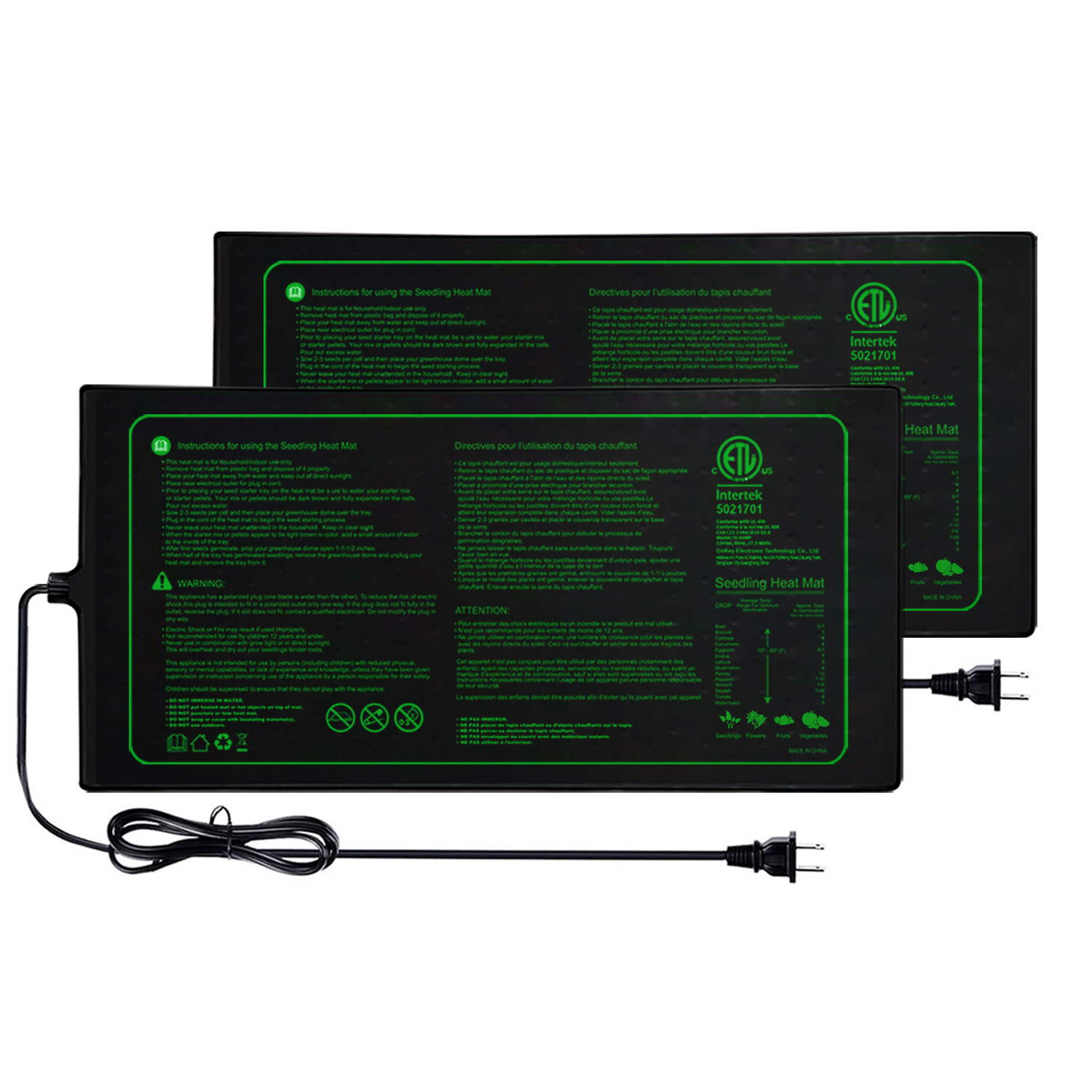 Plant Seedling Heat Mat Waterproof - แผ่นทำความร้อนสำหรับเพาะกล้าแบบกันน้ำ ขนาด 20x10 นิ้ว แพ็คคู่ สำหรับการงอก