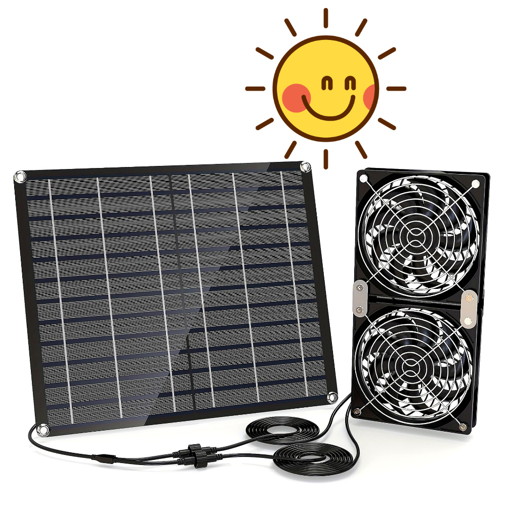 Greenhouse Circulation Fan Waterproof - พัดลมพลังงานแสงอาทิตย์ 30W, พัดลมพลังงานแสงอาทิตย์พร้อมพัดลมกันน้ำ IPX7 สองตัวสำหรับการไหลเวียนของอากาศในโรงเรือนกลางแจ้งในร่ม