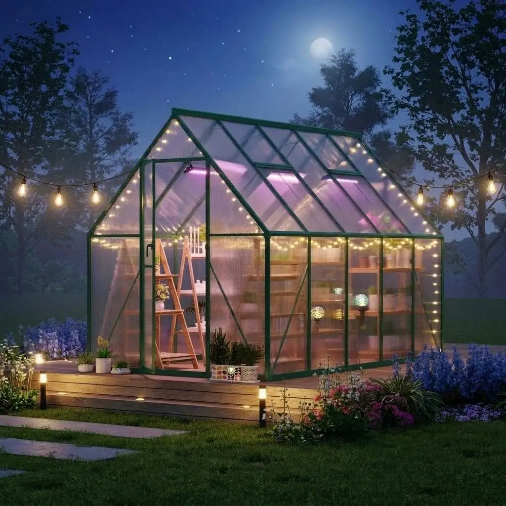 Polycarbonate Greenhouse Aluminum Frame - เรือนกระจกโพลีคาร์บอเนต ขนาด 6x9 ฟุต โครงอะลูมิเนียมแข็งแรงทนทาน หลังคาปรับระดับได้
