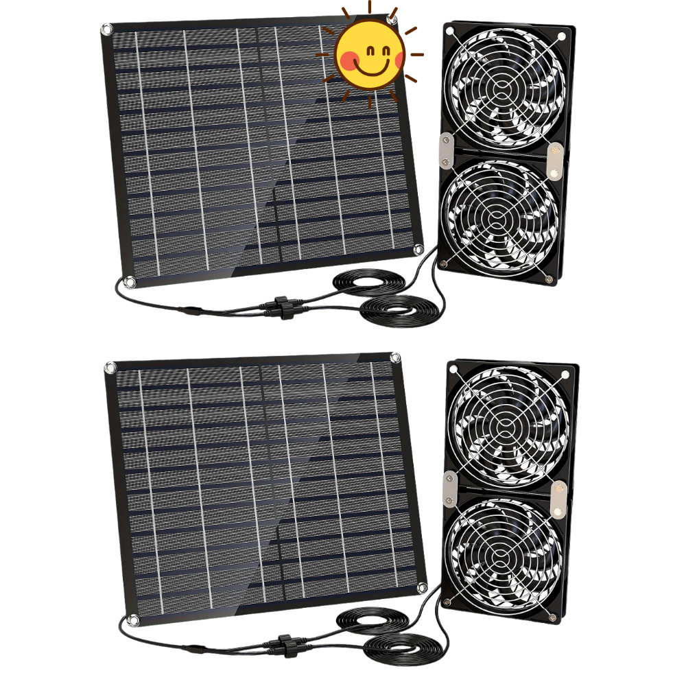Greenhouse Circulation Fan Waterproof - พัดลมพลังงานแสงอาทิตย์ 2 ชิ้น, พัดลมพลังงานแสงอาทิตย์พร้อมพัดลมกันน้ำ IPX7 สองตัวสำหรับการไหลเวียนของอากาศในโรงเรือนกลางแจ้งในร่ม