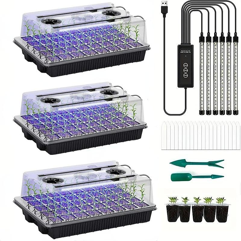 Seed Starter Tray Kit With Grow Light - ชุดถาดเพาะเมล็ด 3 แพ็ค 120 ช่อง พร้อมไฟปลูก