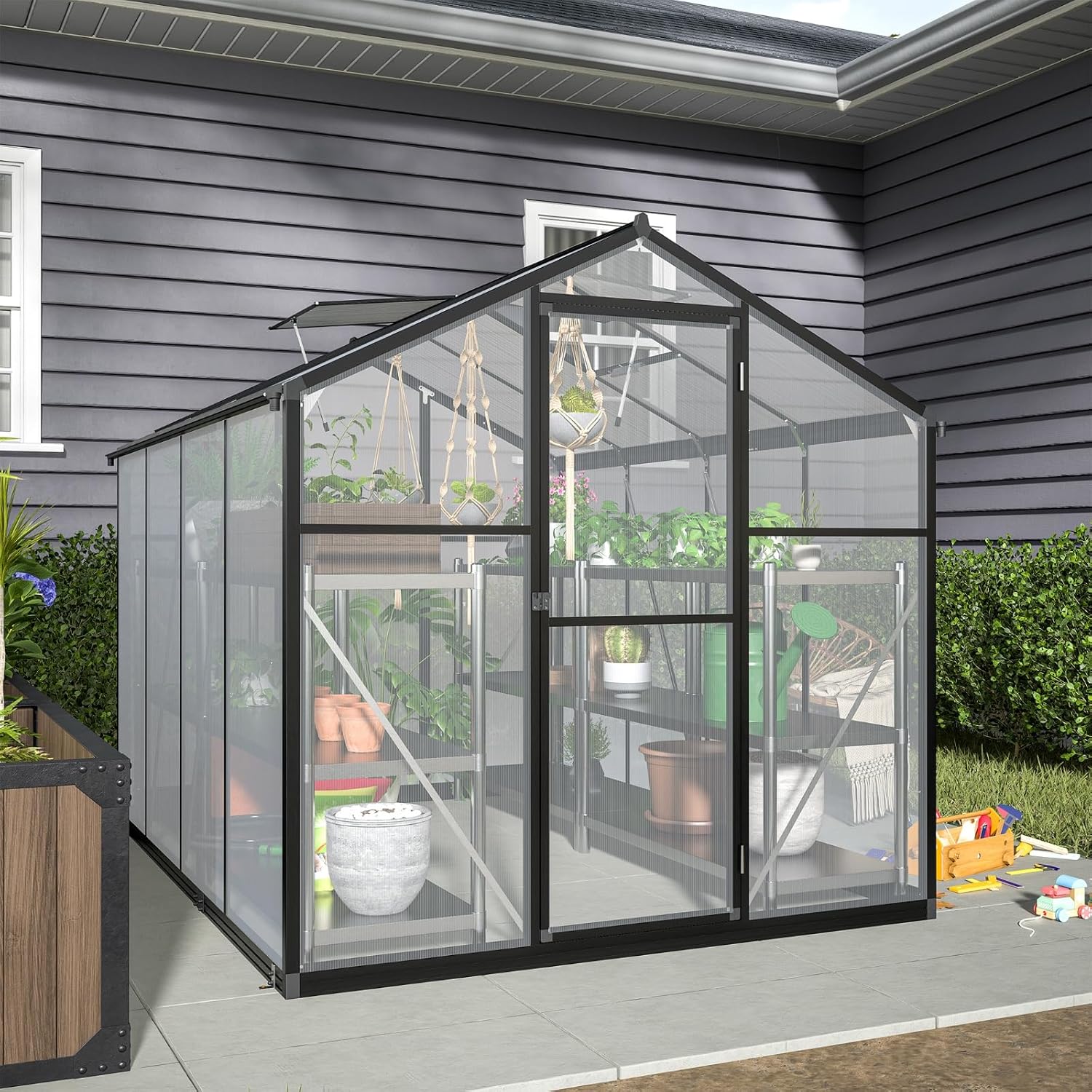 เรือนกระจกแบบเดินเข้าได้ โพลีค - Polycarbonate Greenhouse Aluminum Frame บทวิจารณ์และราคา