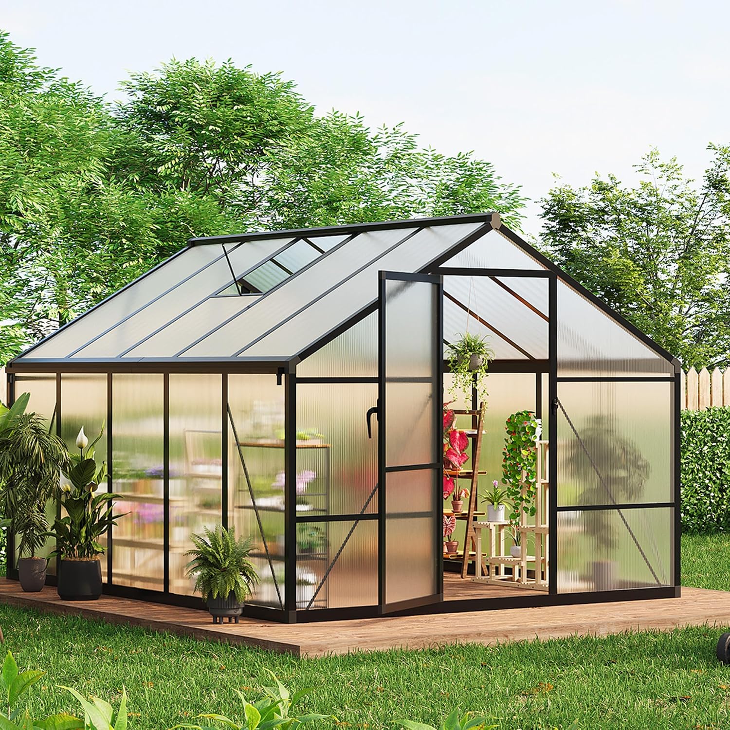 เรือนกระจกขนาด 8x10 ฟุต, เรือน - Polycarbonate Greenhouse Aluminum Frame บทวิจารณ์และราคา