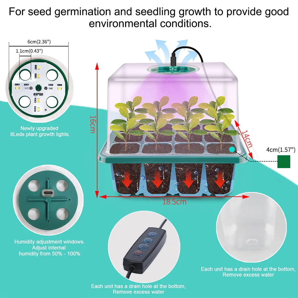ถาดเพาะเมล็ดดอกไม้ 12 ช่อง กระ - Seed Starter Tray Kit With Grow Light บทวิจารณ์และราคา