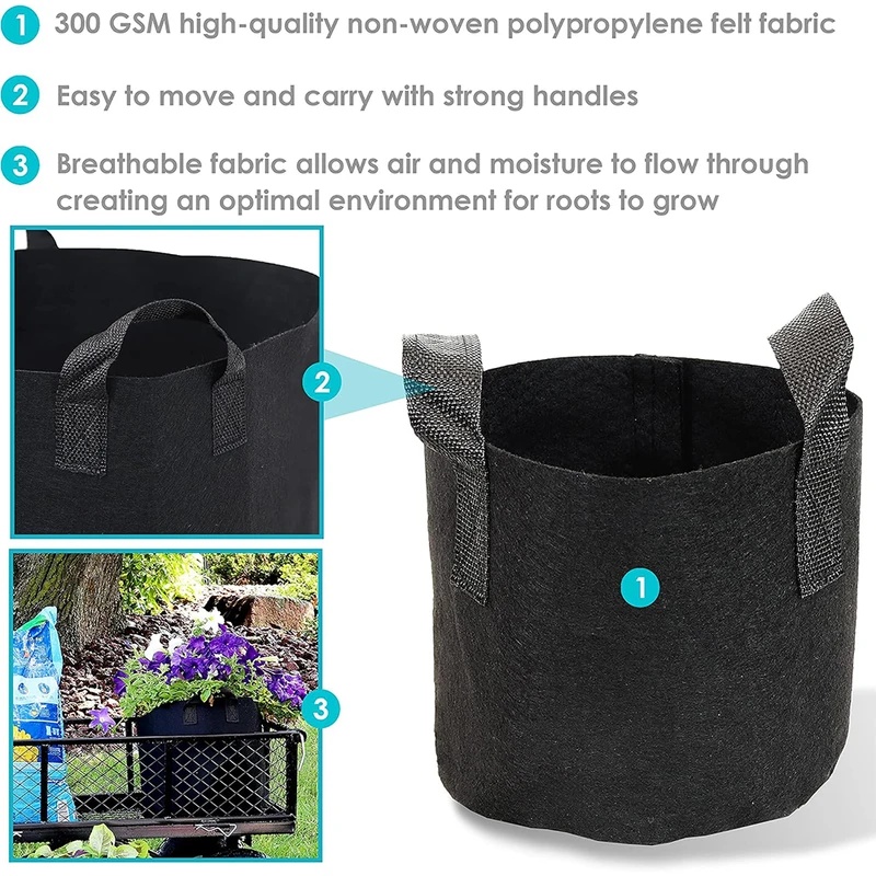 ชุดถุงปลูกผ้าระบายอากาศ 5 ชิ้น - Plant Nursery Grow Bags Fabric 5 Gallon บทวิจารณ์และราคา