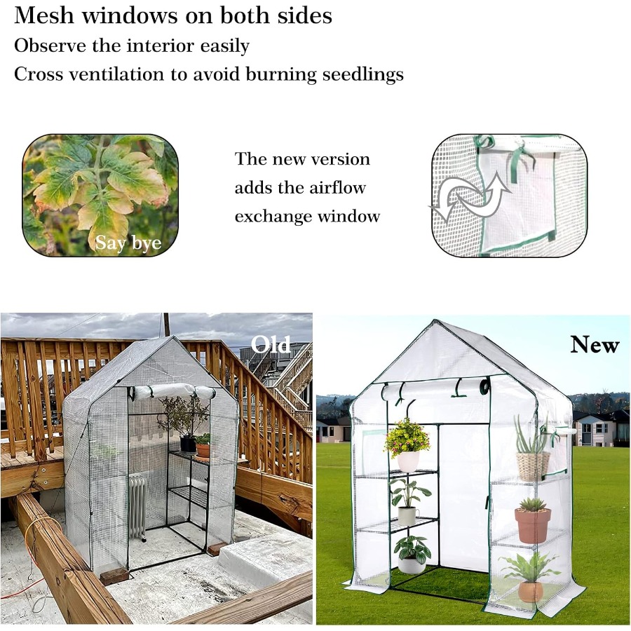 เรือนกระจกขนาดเล็กแบบเคลื่อนย้ - Mini Walk In Greenhouse 3 Tier Shelves บทวิจารณ์และราคา