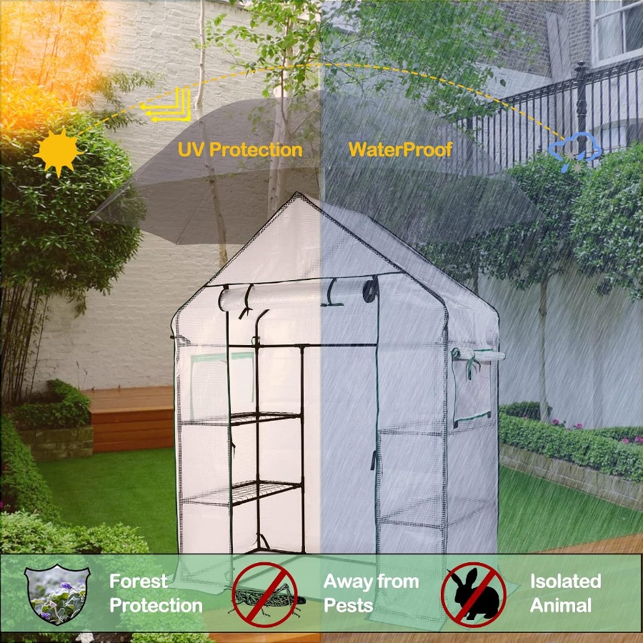เรือนกระจกขนาดเล็กแบบเคลื่อนย้ - Mini Walk In Greenhouse 3 Tier Shelves บทวิจารณ์และราคา