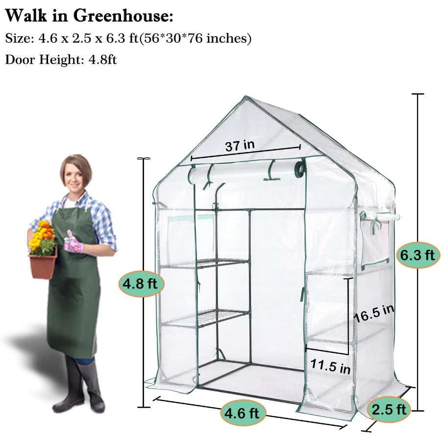 เรือนกระจกขนาดเล็กแบบเคลื่อนย้ - Mini Walk In Greenhouse 3 Tier Shelves บทวิจารณ์และราคา