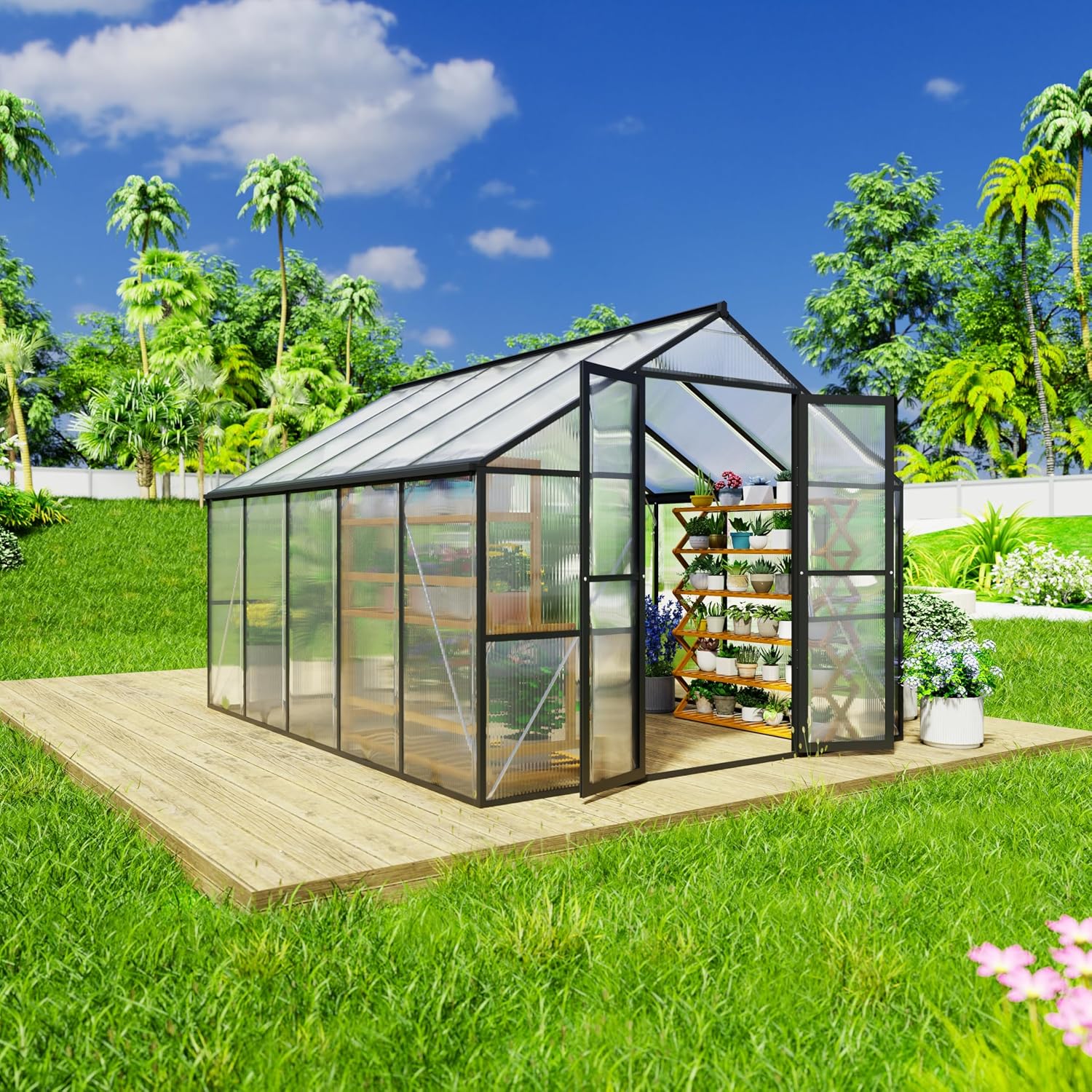 โรงเรือนกลางแจ้งขนาด 8 x 10 ฟุ - Polycarbonate Greenhouse Aluminum Frame บทวิจารณ์และราคา