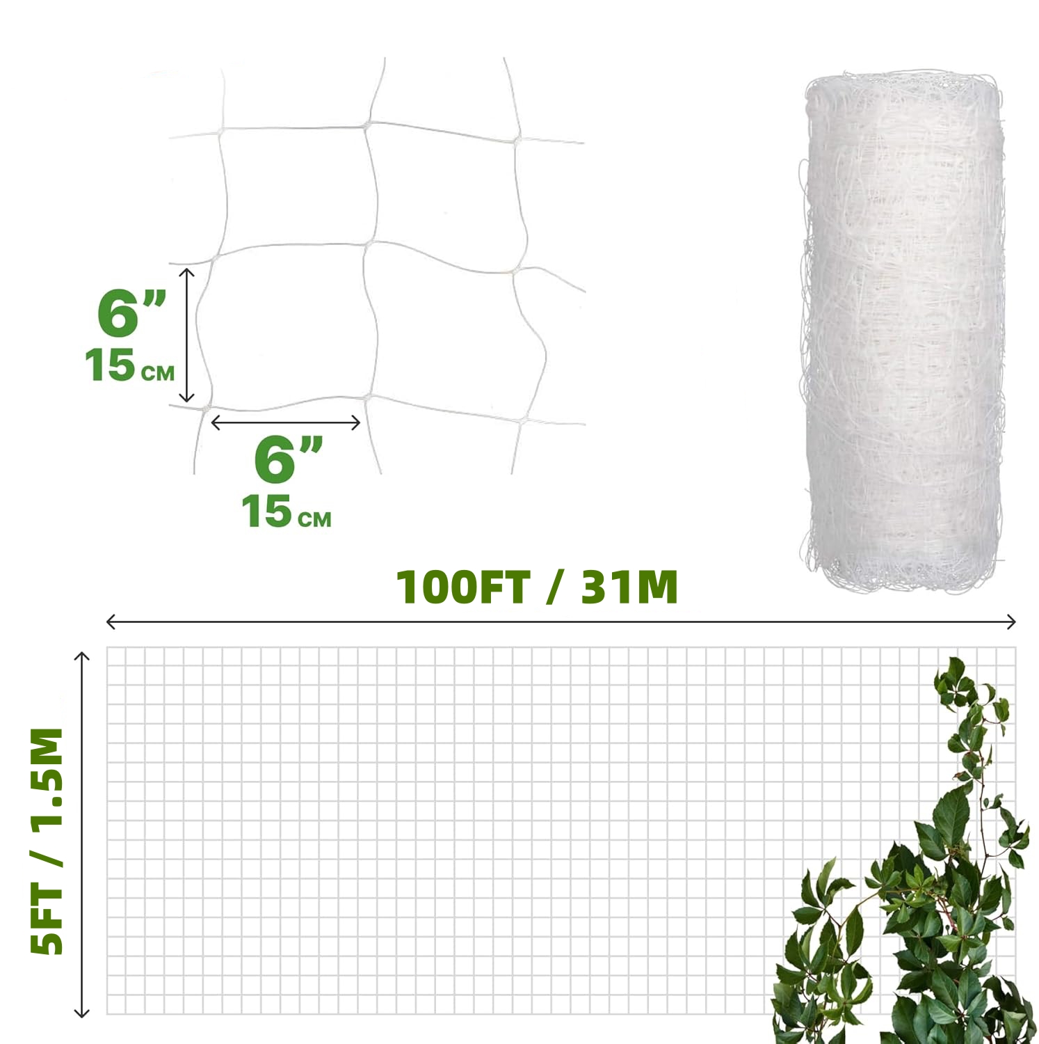 พลาสติก Trellis ตาข่าย 4x100ft - Plant Support Trellis Netting Climbing บทวิจารณ์และราคา