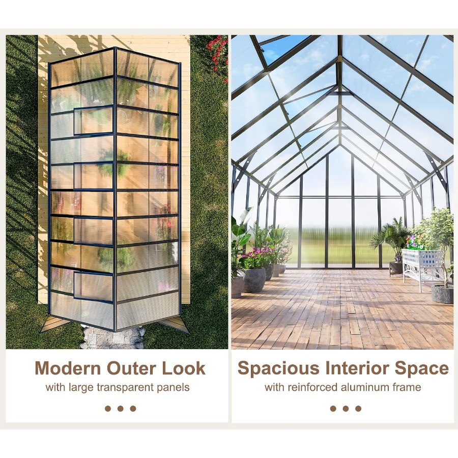 เรือนกระจกขนาดใหญ่ 20x10x10 ฟุ - Polycarbonate Greenhouse Aluminum Frame บทวิจารณ์และราคา