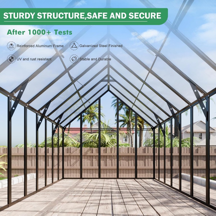 เรือนกระจกขนาดใหญ่ 20x10x10 ฟุ - Polycarbonate Greenhouse Aluminum Frame บทวิจารณ์และราคา