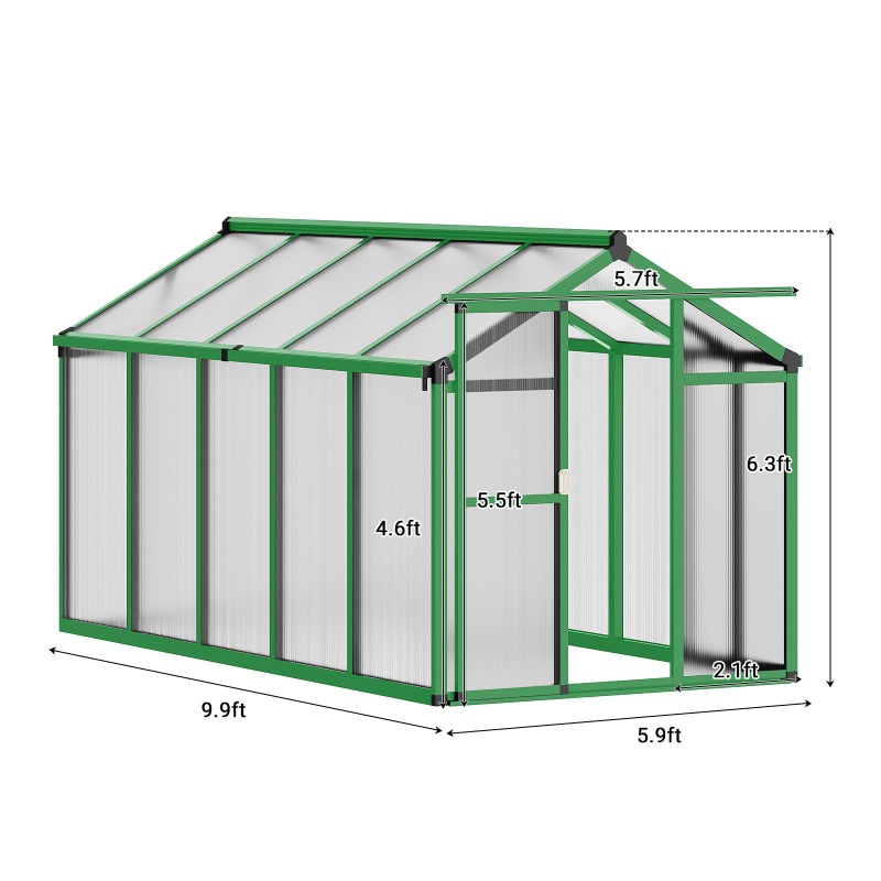 โรงเรือนโพลีคาร์บอเนตแบบเดินเข - Polycarbonate Greenhouse Aluminum Frame บทวิจารณ์และราคา